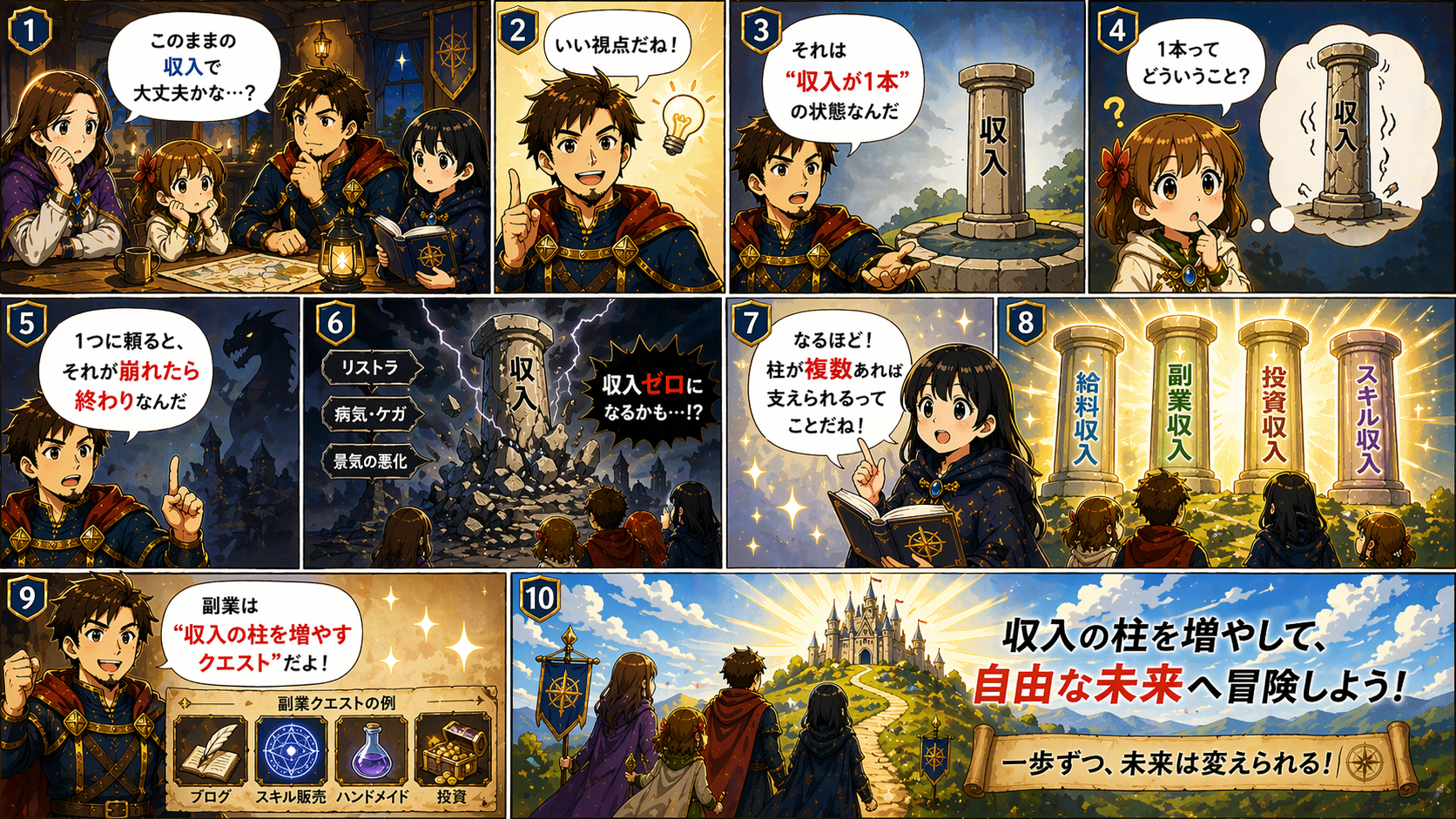 ミリオンクエスト家族の副業についての会話イラスト